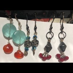 Three Pairs of Dangling Earrings with Beads/Gems